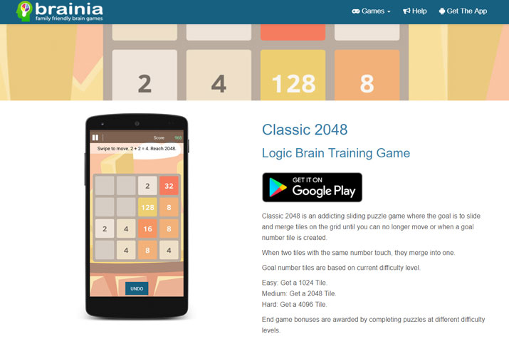 Classic 2048 Brain Game